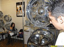 Hot big ass latina gets pounded hard in these car store office fuck pics